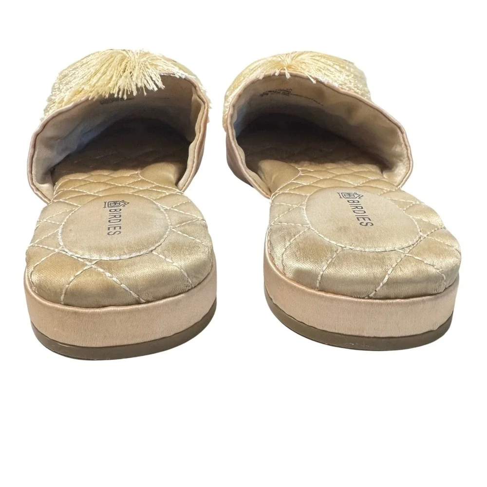 Birdies The Songbird Pom‎ Pom Satin Mules Womens 7.5 Gold Pointed Toe Slipper - Picture 9 of 13